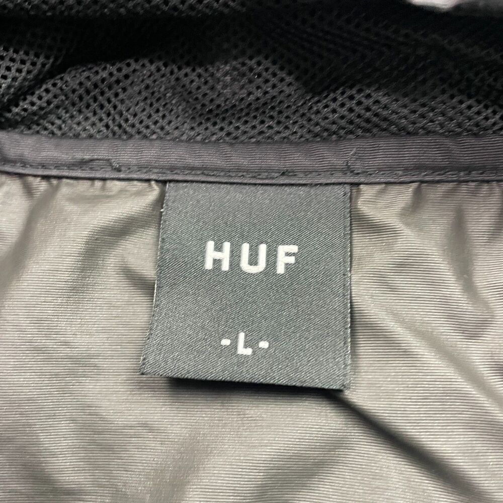 Huf Jacket Mens Large Black Anorak Skateboarding Worldwide Flags Hooded View 5